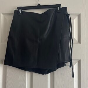 Abercrombie & Fitch Black Faux Leather Wrap Mini Skort with Side Ties